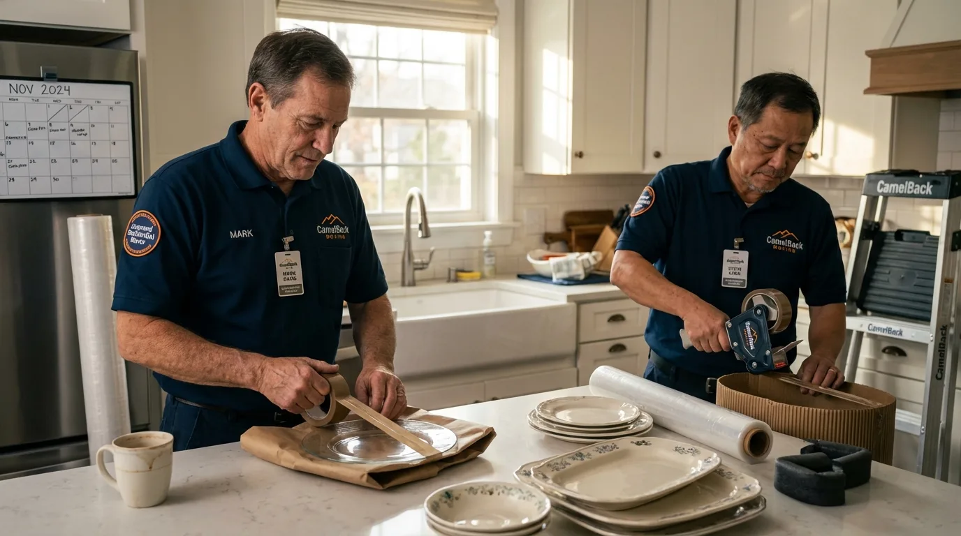 Professional crew packing kitchen dishware in Boron, CA